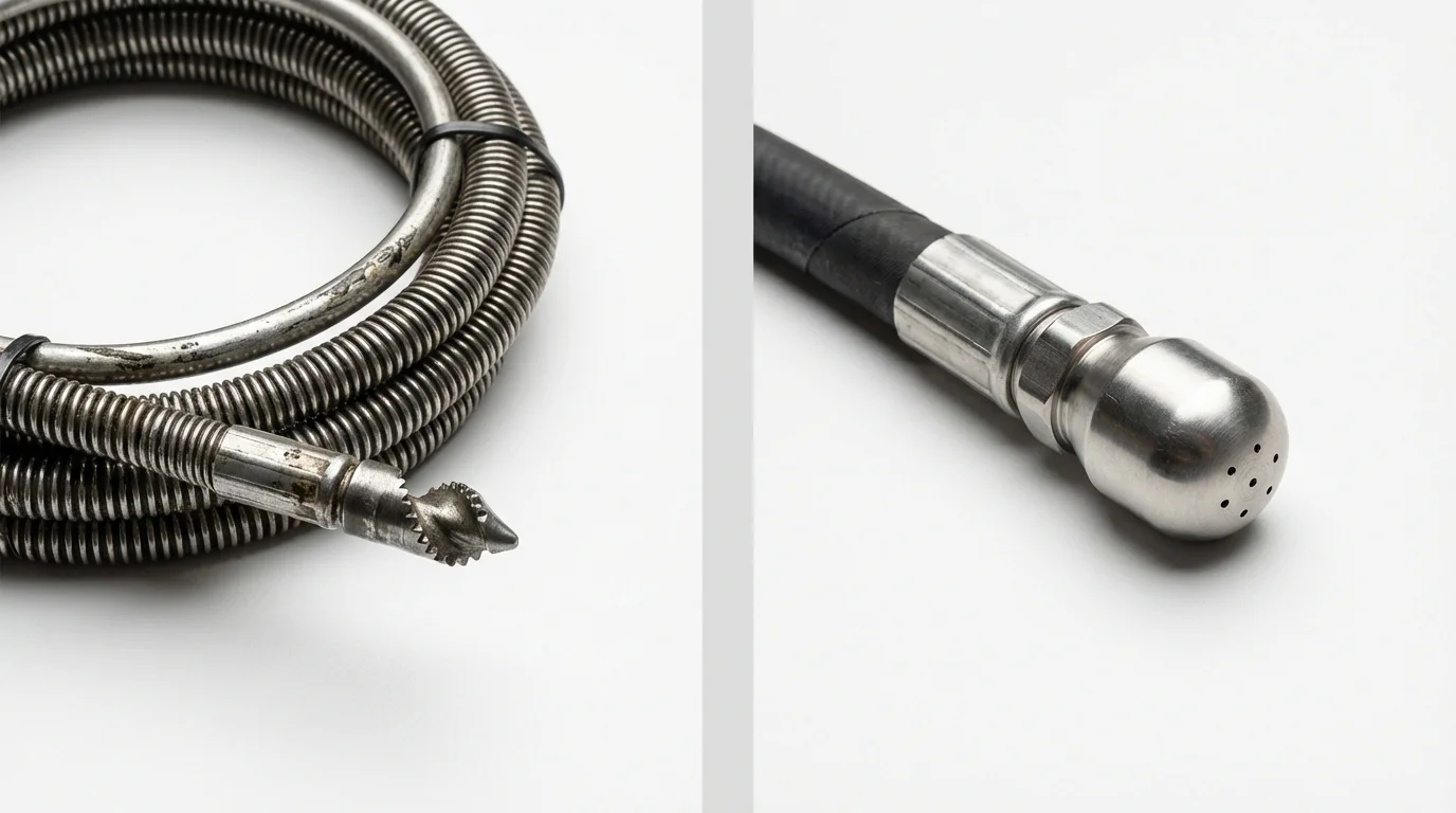 Drain snake cable and hydro jetting nozzle used for drain cleaning in North Scituate, RI