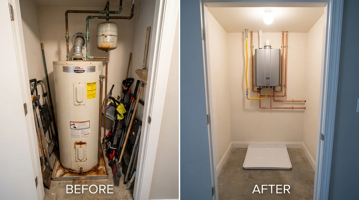 Tank water heater versus wall-mounted tankless unit comparison for North Scituate, RI homeowners