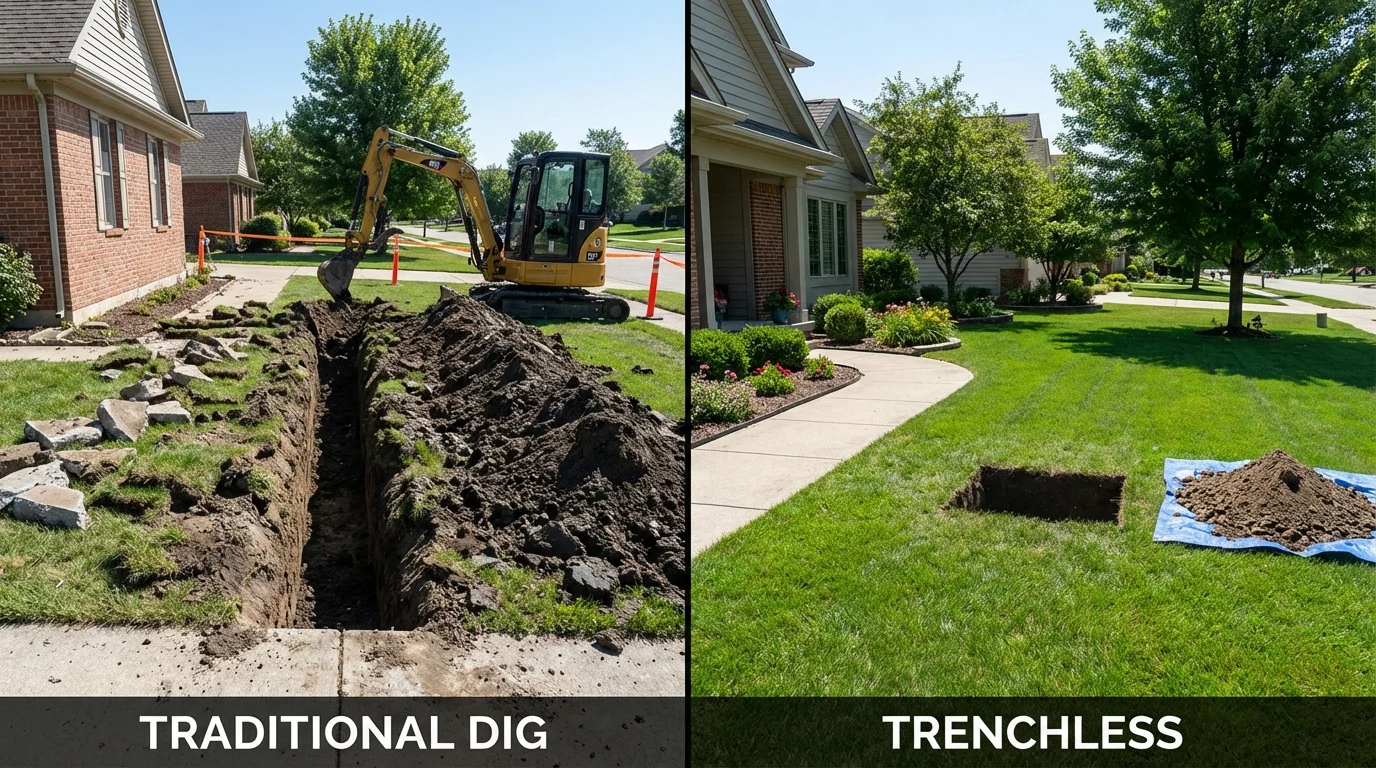 Trenchless sewer repair with minimal yard damage versus traditional excavation in North Scituate, RI
